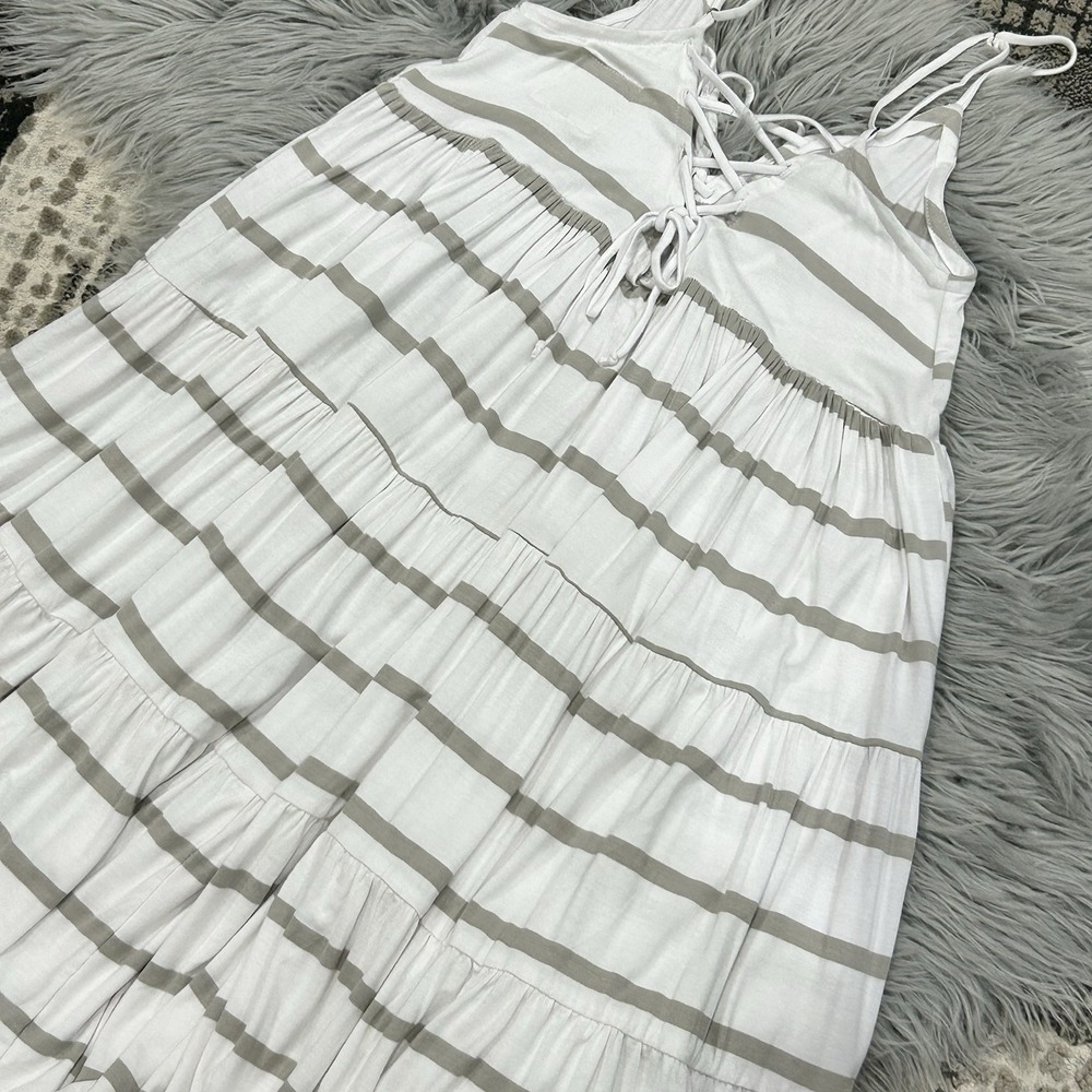 CHASER Women's Lace Up Tiered Cool Jersey Striped Dress Size Medium - Picture 4 of 5